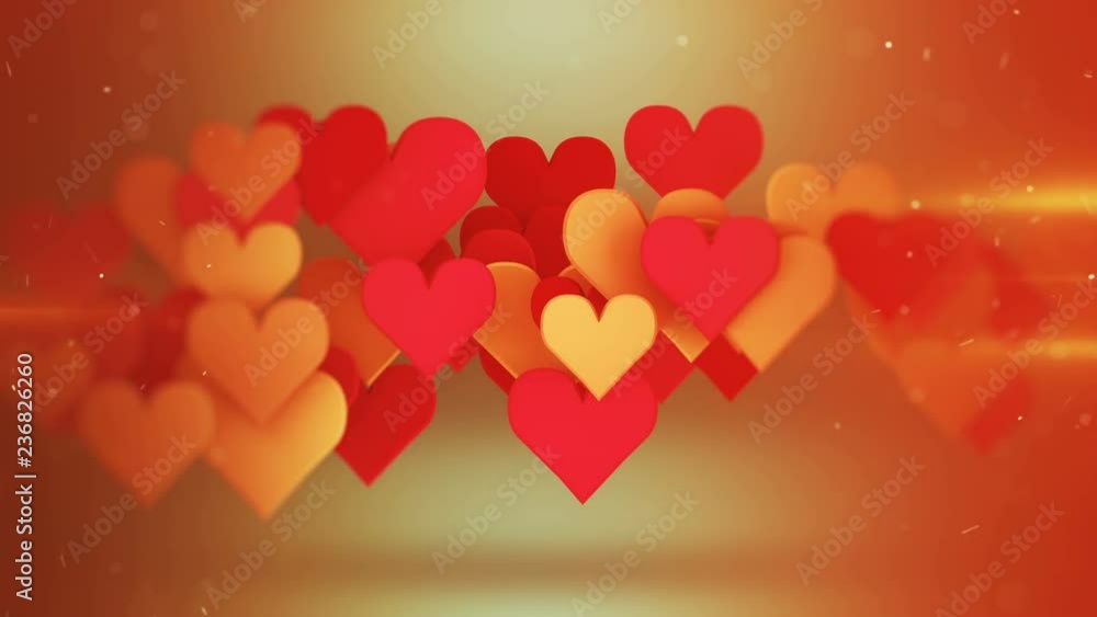 Poster shiny heart shapes. abstract romantic concept. 3d render seamless loop animation 4k uhd 3840x2160