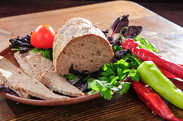 Georgian traditional pate with bread and fresh vegitables.