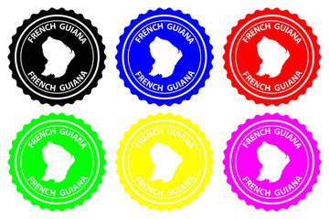 French Guiana - rubber stamp - vector, French Guiana map pattern - sticker - black, blue, green, yellow, purple and red