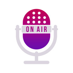 Gradient violet studio table microphone with text On Air. Vector radio mic icon.