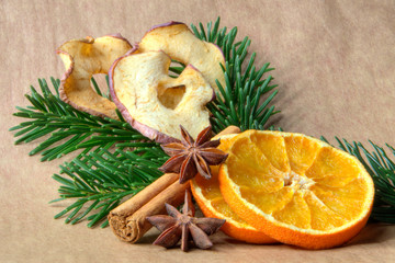 Fruits and spices in advent for christmas