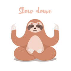 Cute Sloth sitting in Lotus yoga pose. Cartoon Sloth bear .  Vector illustration.
