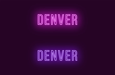 Neon name of Denver city in USA. Vector text