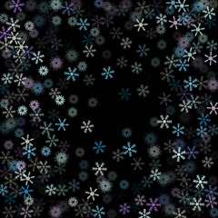 Falling down snow confetti, snowflake vector border. Festive winter, Christmas, New Year sale background. Cold weather, winter storm, scatter texture. Hipster snowfall falling snowflakes cool confetti