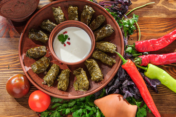 Dolma, traditional Georgian kitchen.top view.