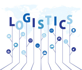 Global logistics network. Map global logistics partnership connection. Growth tree idea with global logistics network concepts.  Blue similar world map and logistics icons. EPS10.