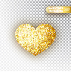 Heart golden glitter isoleted on transparent background. Gold sparkles heart. Valentine Day symbol. Love concept design. Vector illustration 10 eps