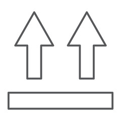 This side up thin line icon, packaging and label, arrows side up sign, vector graphics, a linear pattern on a white background.
