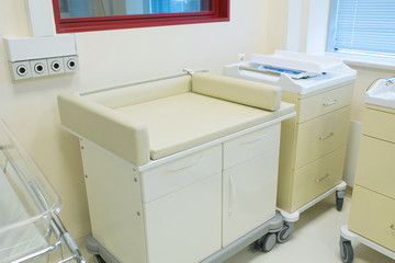 Modern incubator's room at hospital with changing table