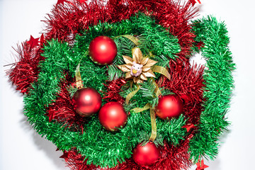 Obraz na płótnie Canvas Christmas-tree decorations on a white background close-up