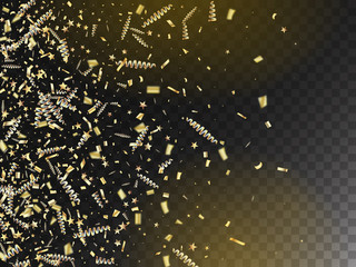 Tinsel Confetti Isolated, Golden Celebration Foil.