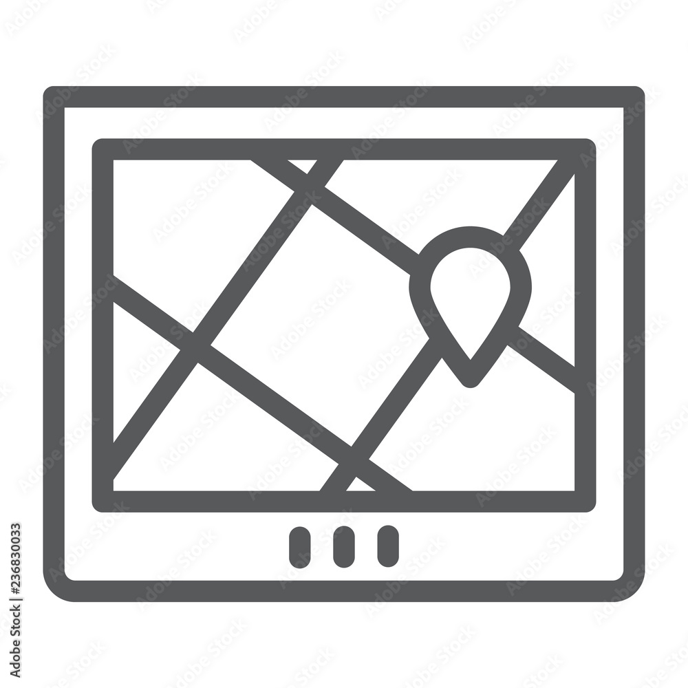 Poster navigation line icon, location and map, gps sign, vector graphics, a linear pattern on a white backg