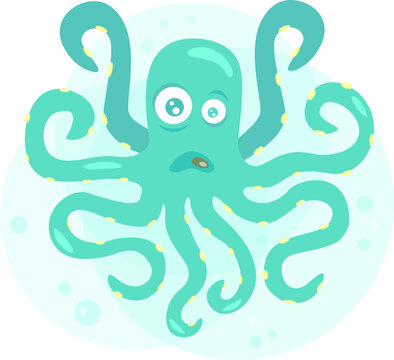 Confused octopus. Nice emotional cartoon for kids. Vector illustration