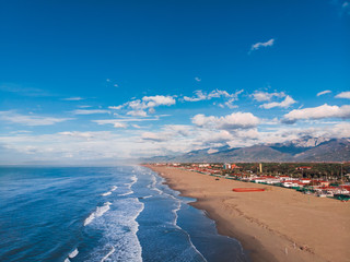 Aerail photo Beach of Viareggio morning