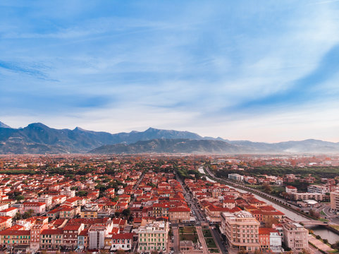 Aerail photo Beach of Viareggio morning