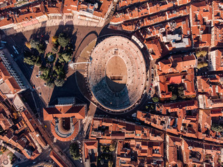 Aerial view Cityscape of Verona city and Arena, Italy drone. - obrazy, fototapety, plakaty