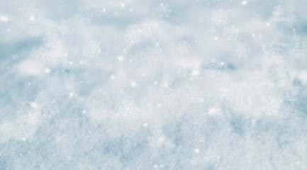 Snow texture background, christmas blue background, stars, snowflakes