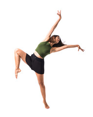 Obraz premium Young girl dancing in studio on isolated background