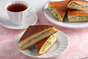 Pies with leek and egg and with chicken