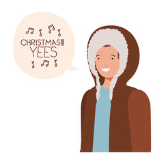 man with winter clothes and speech bubble