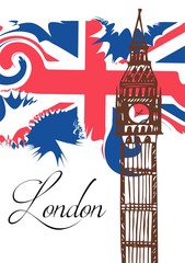 Travel card with Big Ben and British flag.