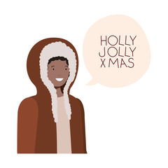 man with winter clothes and speech bubble