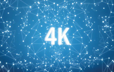 4K on digital interface and blue network background