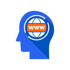 Human, globe in mind icon. Element of human mind with internet icon