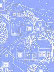 Winter home, Christmas village. Vector illustration