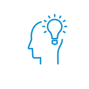 Idea and imagination. Brain, light bulb, human head. Creative idea, mind, thinking logo.