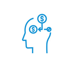 Business mind. Knowledge equal money icon. Silhouette symbol. Human brain with dollar sign