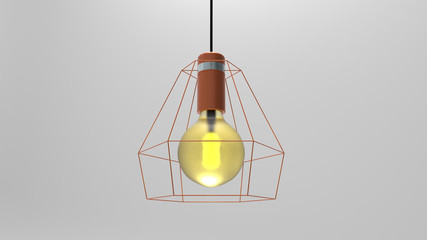 3D illustration of cage wire Edison lamp