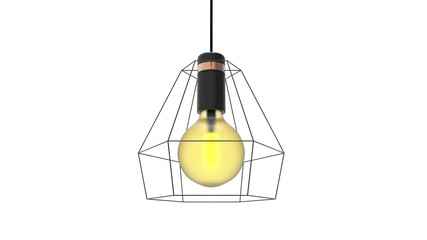 3D illustration of isolated cage wire Edison lamp