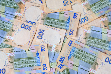 Ukrainian hryvna, banknotes 500 hryvnia,  money background, concept of  gifts and shopping . Ukraine
