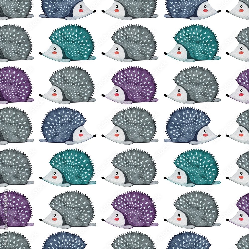 Poster seamless pattern with llazy hedgehog. lazy animal. watercolor.