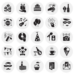 Birthday party icons set on circles background for graphic and web design, Modern simple vector sign. Internet concept. Trendy symbol for website design web button or mobile app