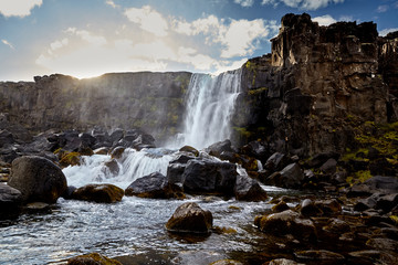 Oxararfoss beautiful waterfall in iceland