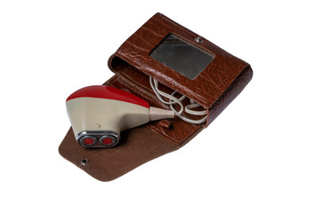 Old retro electric shaver with case isolated on a white background