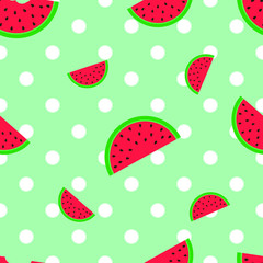 Watermelon background on white polka dot with light green background color vector