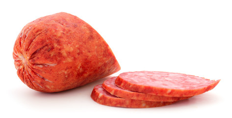 Sliced sausages isolated.