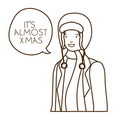 man with winter clothes and speech bubble