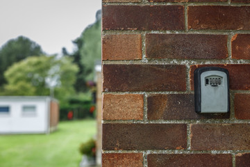 Security keyboard at the entrance of a bungalow in a Norfolk campsite