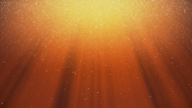 Abstract background with motion of shining blinking particles on blue background with rays of light. 3d illustration