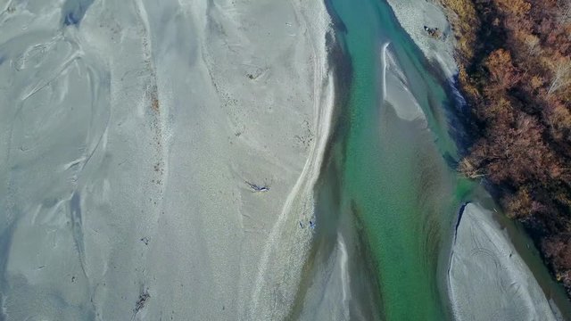 4K. Aerial view of Shotover river near Queenstown, one of the most popular travel destination in South Island, New Zealand