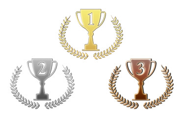 金銀銅の月桂樹 ローレルつきトロフィーのイラストセット 1位 3位のトロフィー Trophy Illustration Accolade Wall Mural Accola Globeds