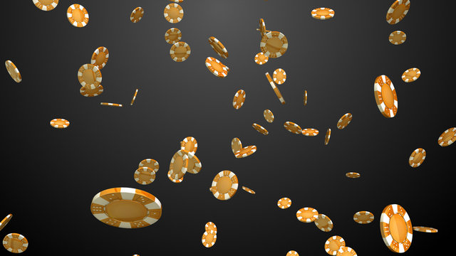 Falling Gold Casino Chips On Gray Background 3d Illustration