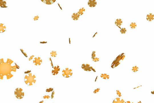 Falling Gold Casino Chips On White Background 3d Illustration