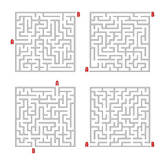 A set of square mazes. Game for kids. Puzzle for children. Labyrinth conundrum. Flat vector illustration isolated on white background.