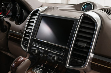 Naklejka premium Modern car dashboard. Interior detail.