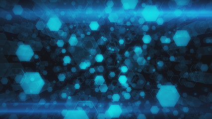 Abstract technological background of glowing hexagons. High-quality 3D illustration for financial,...